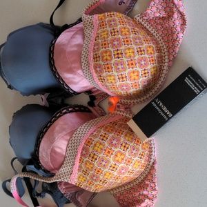 Three bras and makeup